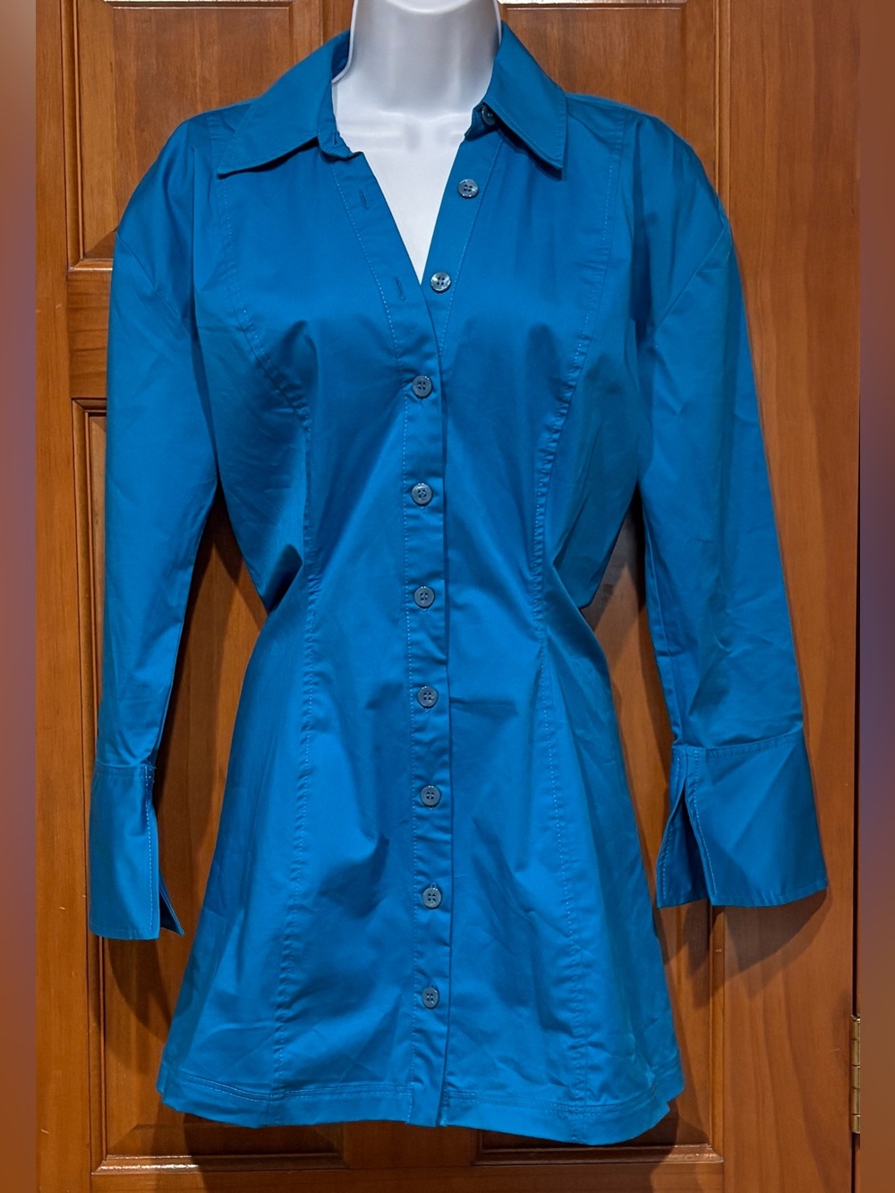 Zara Bright Blue Button-Front Shirt Dress